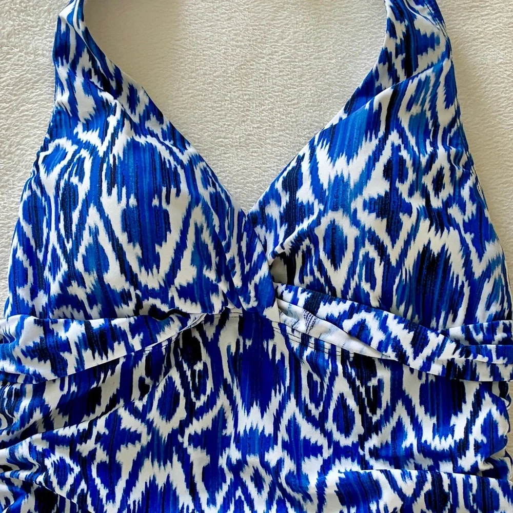 Lauren Ralph Lauren Tankini Top 6 Blue Ikat Ruched Swim Top Coastal Cruise Wear